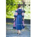 Boho Style Embroidered Maxi Dress Navy Blue with Red/White Embroidery